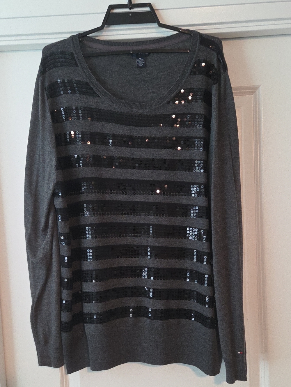 Tommy Hilfiger Gray Long-Sleeve Sequin Stripe Top